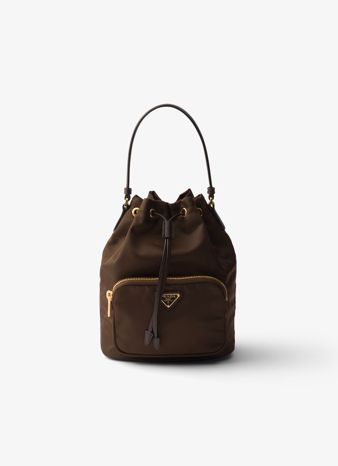 Prada Duet Re-Nylon handtas met leren details - voorkant donkerbruin
