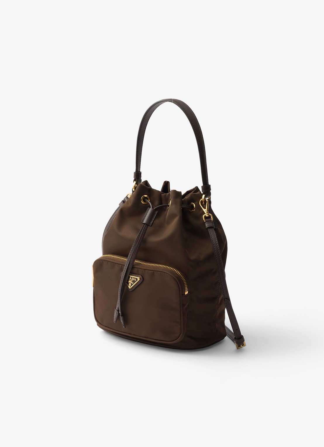 Prada Duet Re-Nylon handtas met leren details - voorkant 2 donkerbruin