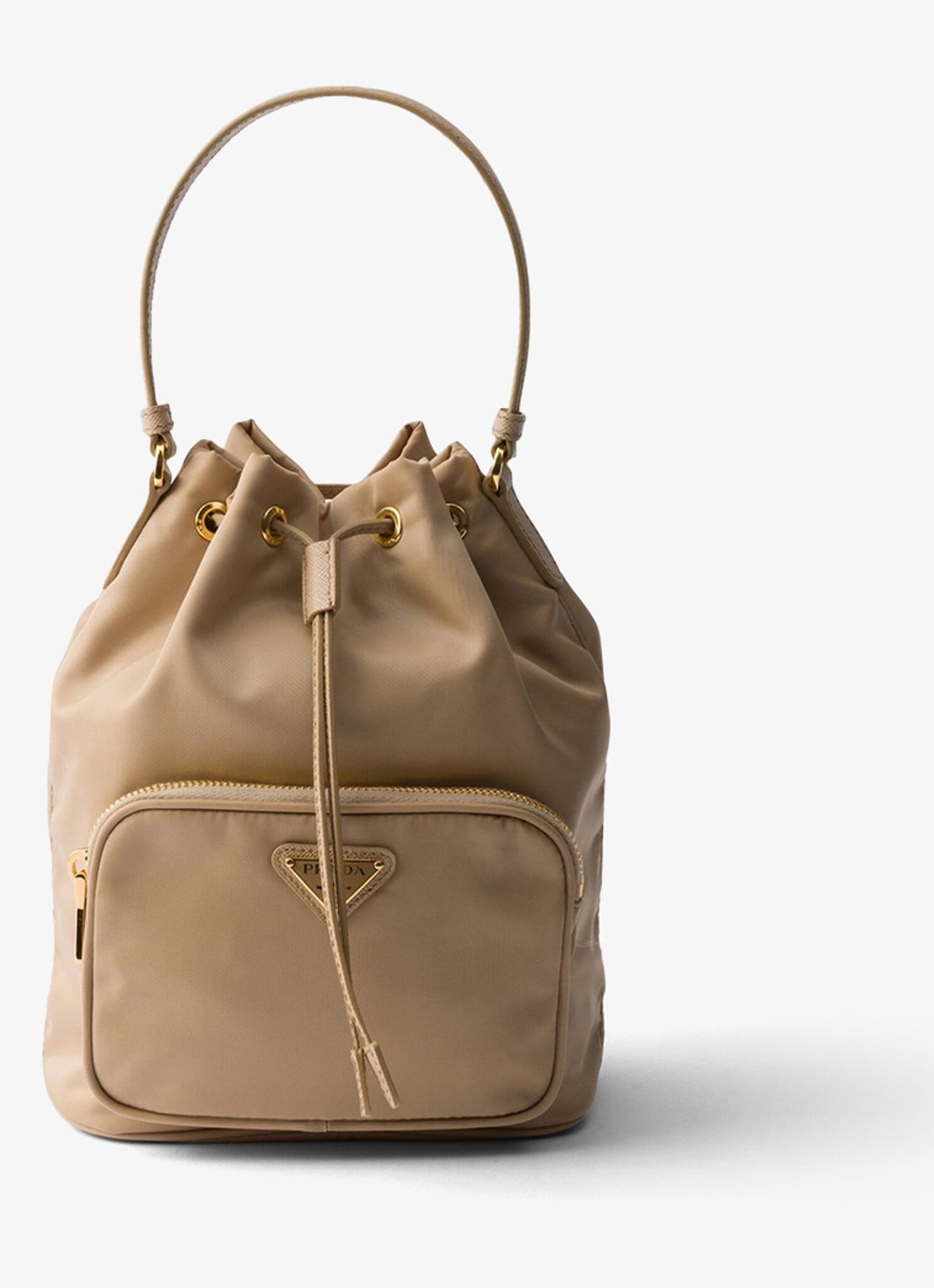 Prada Duet Re-Nylon handtas met leren details - voorkant 2 lichtbruin