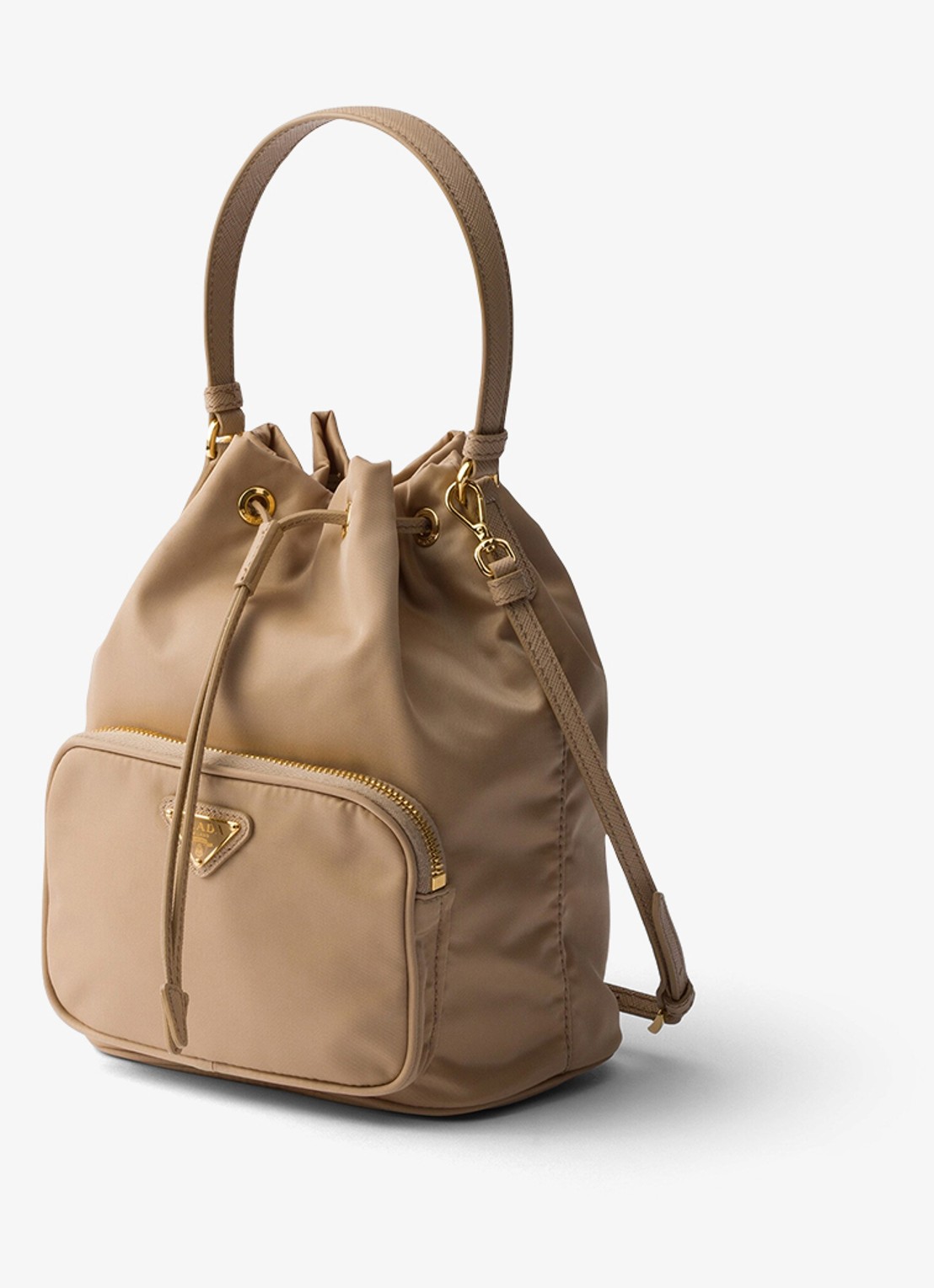 Prada Duet Re-Nylon handtas met leren details - voorkant 3 lichtbruin