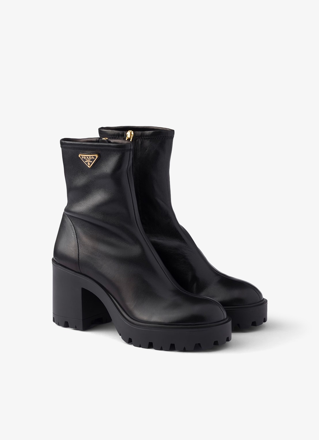 Prada Enkellaarsje van leer met logo - voorkant 6 zwart