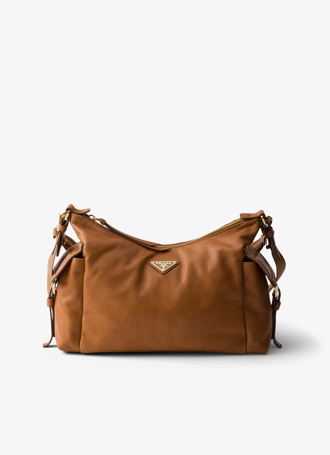 Prada Explore Large schoudertas van lamsleer - voorkant 6 bruin