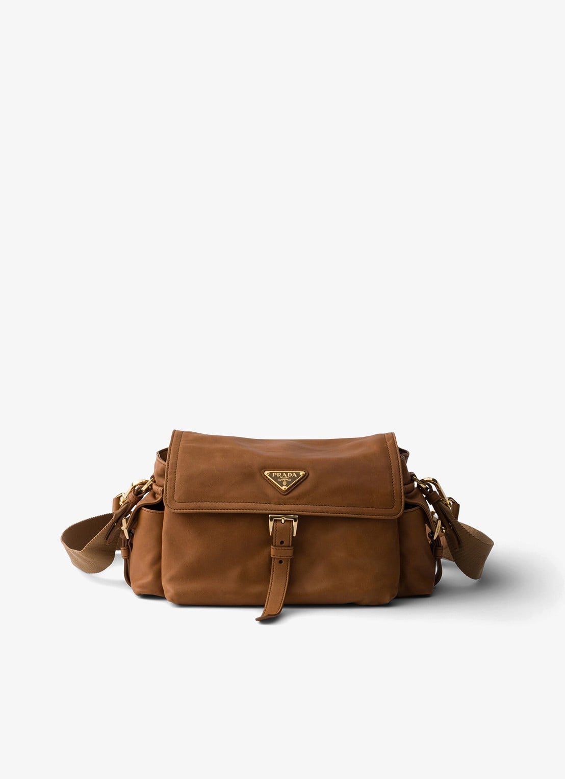 Prada Explore Medium schoudertas van lamsleer - voorkant camel