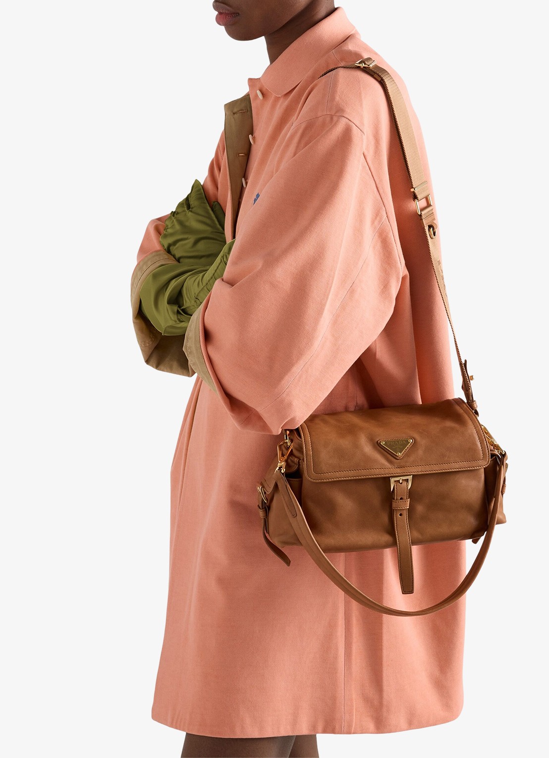 Prada Explore Medium schoudertas van lamsleer - voorkant 2 camel