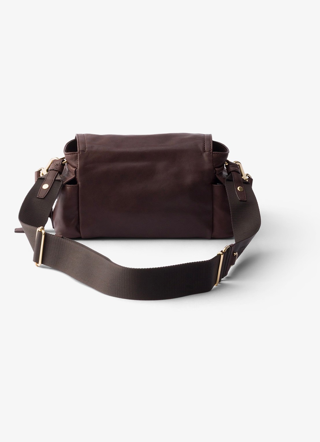 Prada Explore Mini schoudertas van lamsleer - achterkant donkerbruin