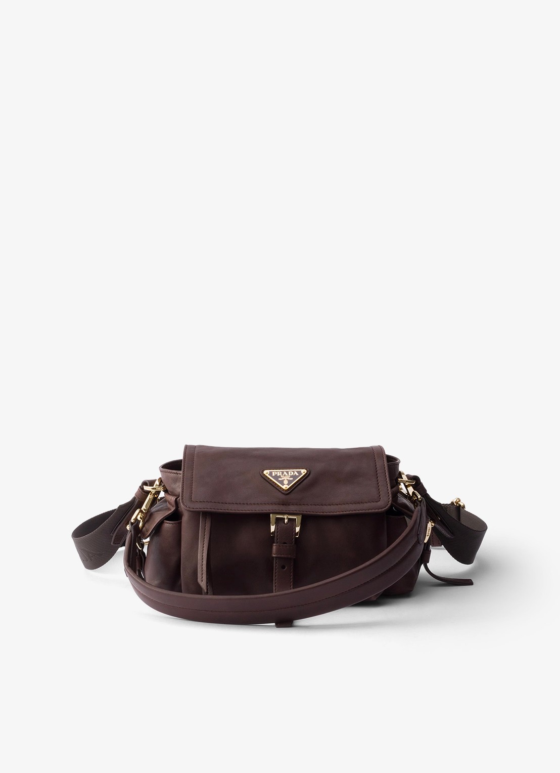Prada Explore Mini schoudertas van lamsleer - voorkant 5 donkerbruin