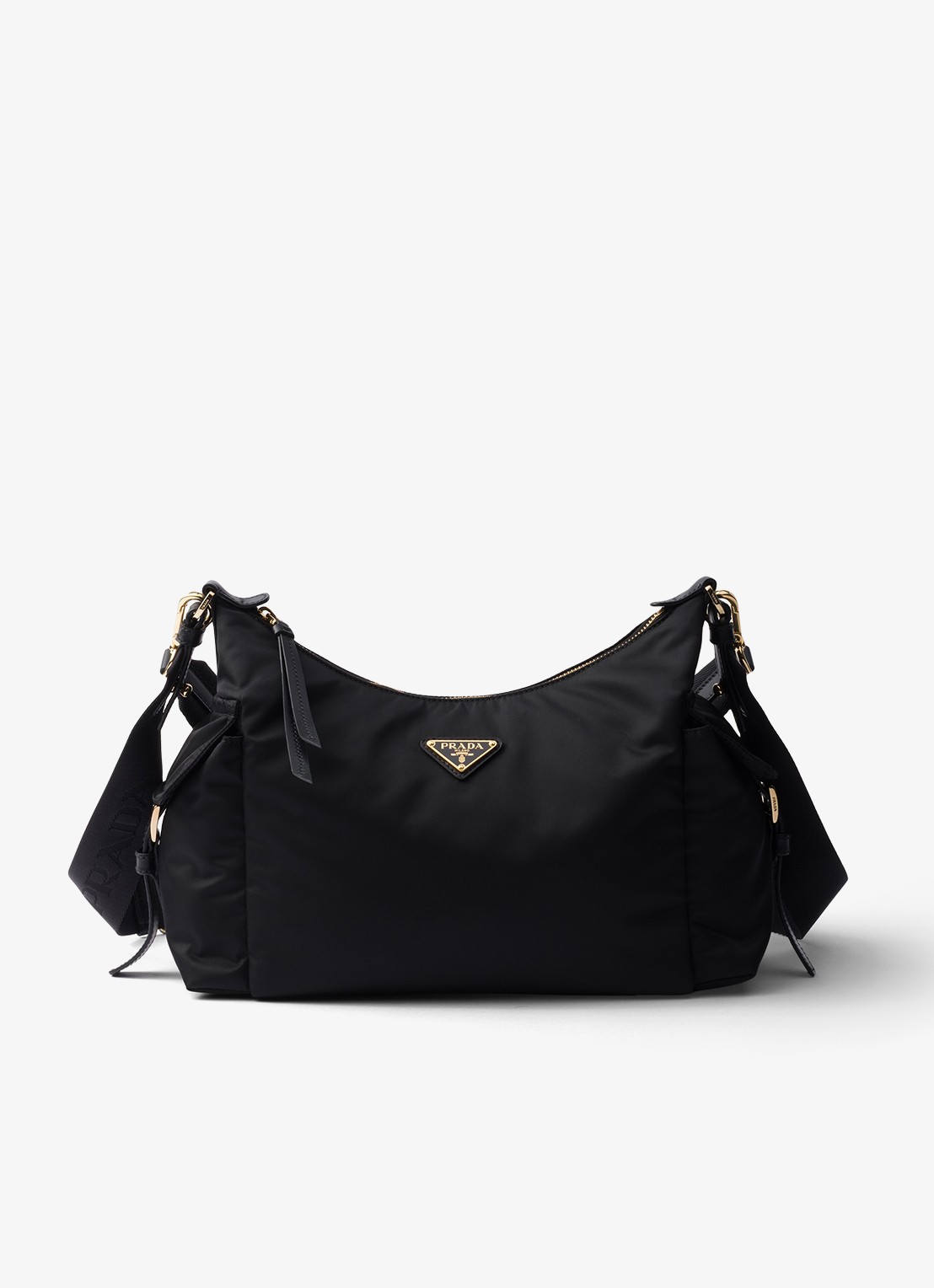 Prada Explore Re-Nylon Large schoudertas met leren details - voorkant 5 zwart