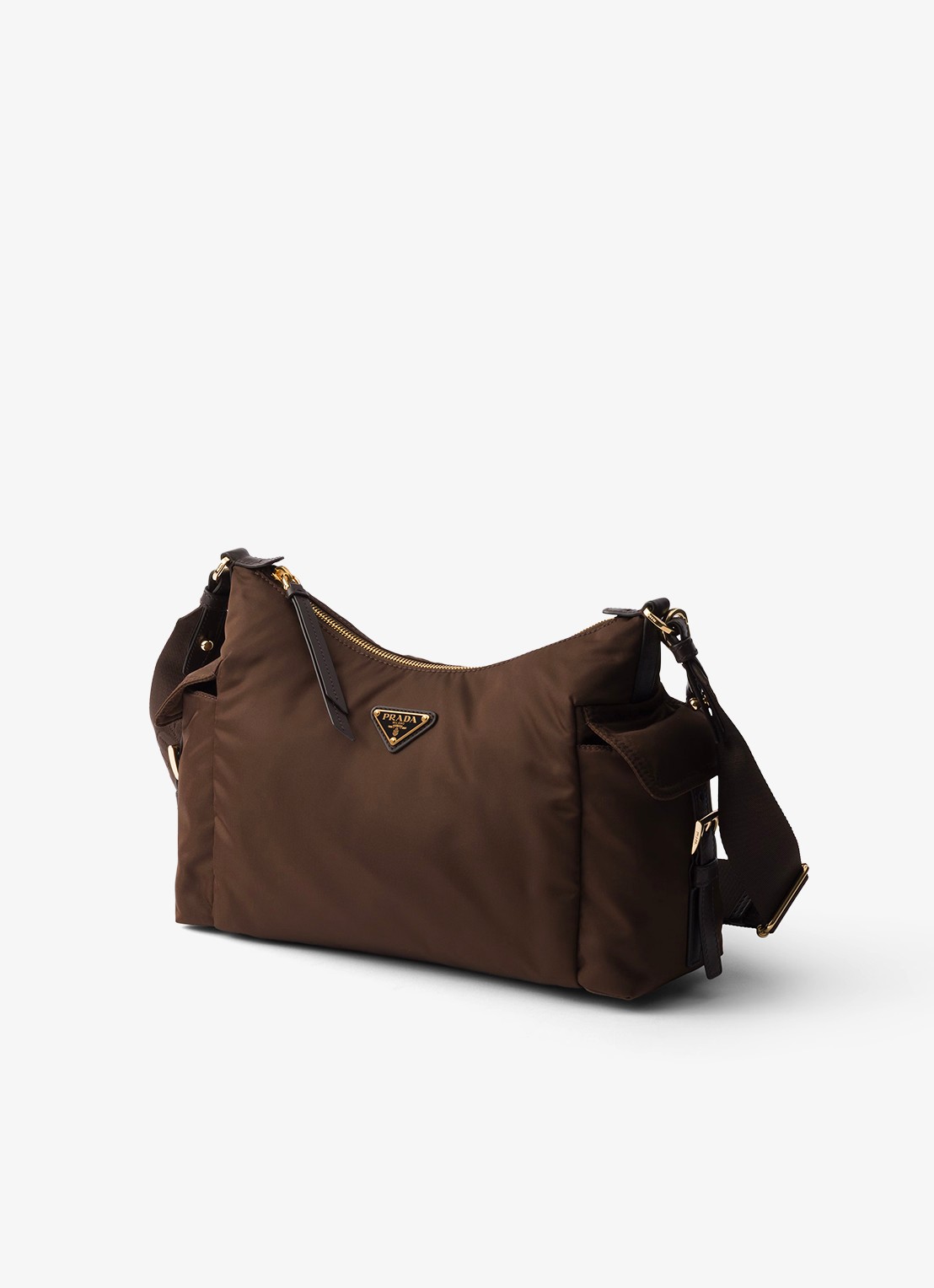 Prada Explore Re-Nylon Large schoudertas met leren details - voorkant 2 bruin