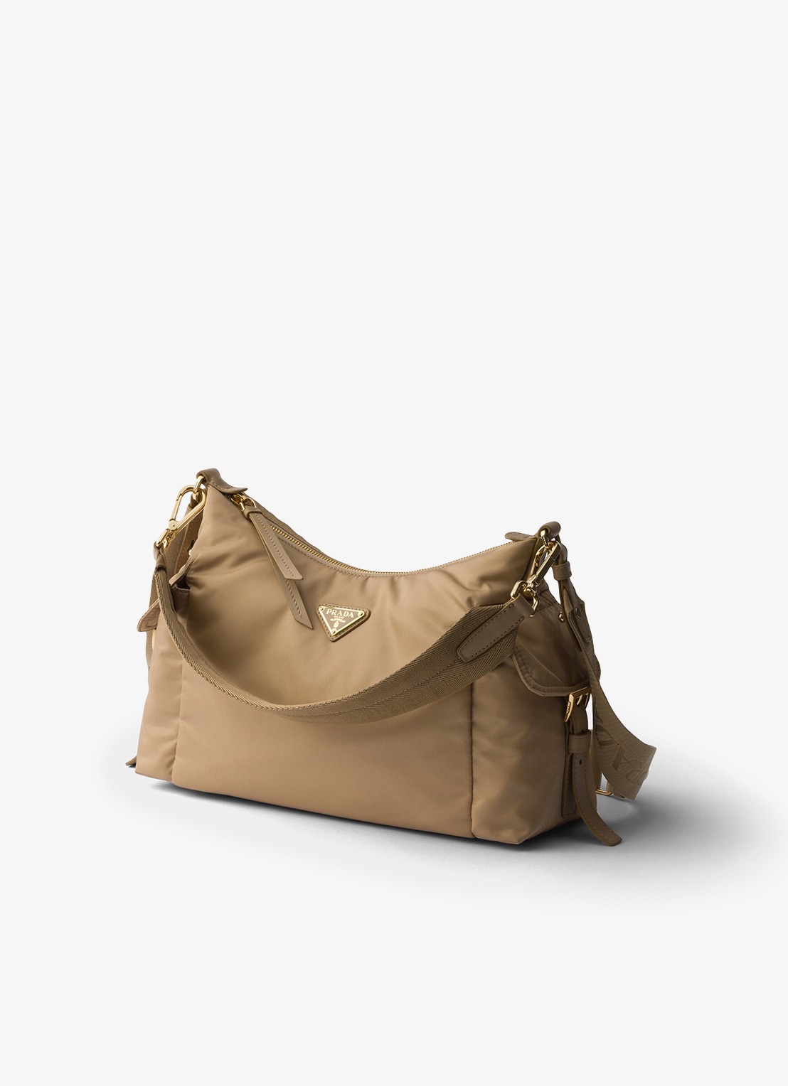 Prada Explore Re-Nylon Large schoudertas met leren details - voorkant 5 beige