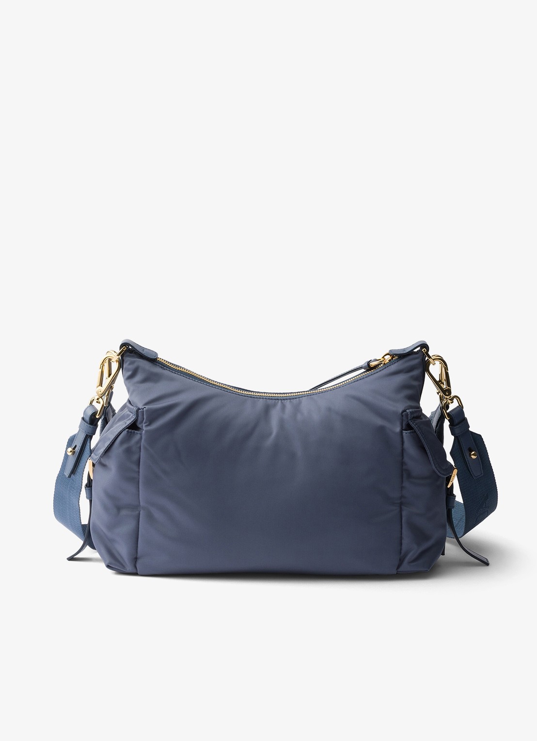 Prada Explore Re-Nylon Large schoudertas met leren details - achterkant staalblauw
