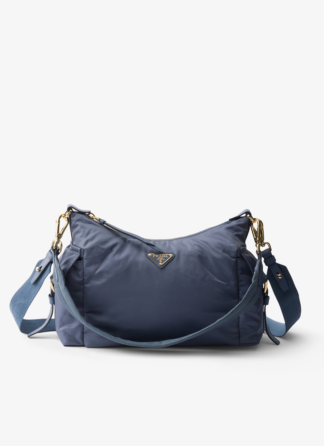 Prada Explore Re-Nylon Large schoudertas met leren details - voorkant 2 staalblauw