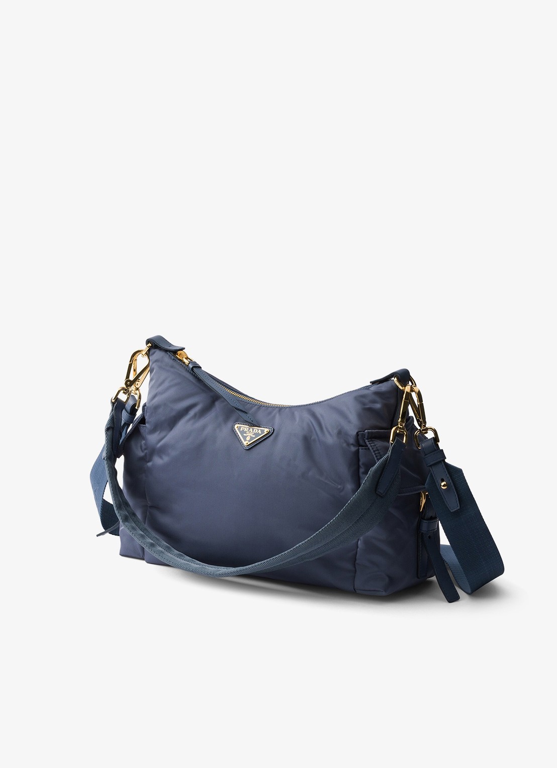 Prada Explore Re-Nylon Large schoudertas met leren details - voorkant 3 staalblauw