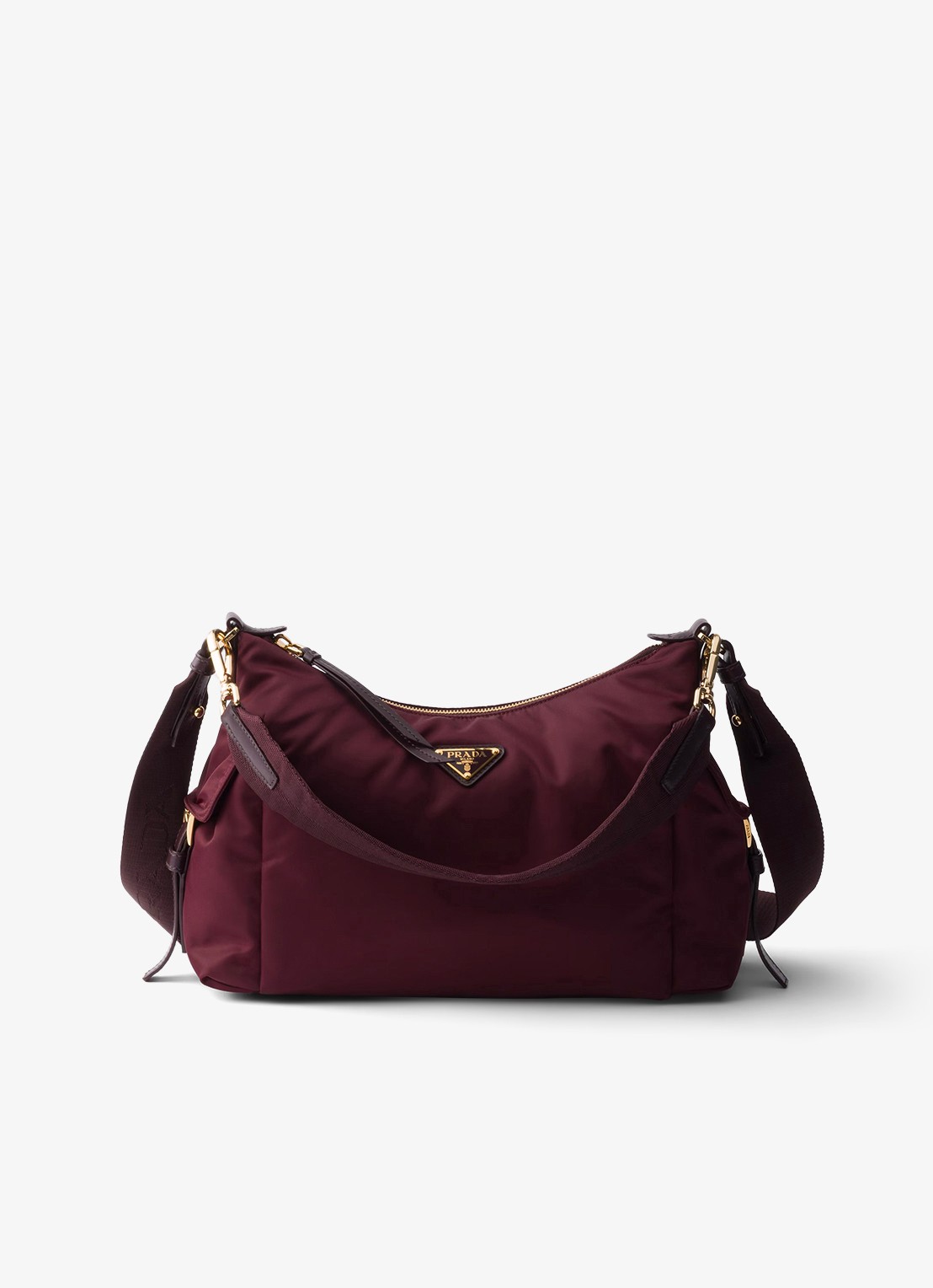 Prada Explore Re-Nylon Large schoudertas met leren details - voorkant bordeauxrood