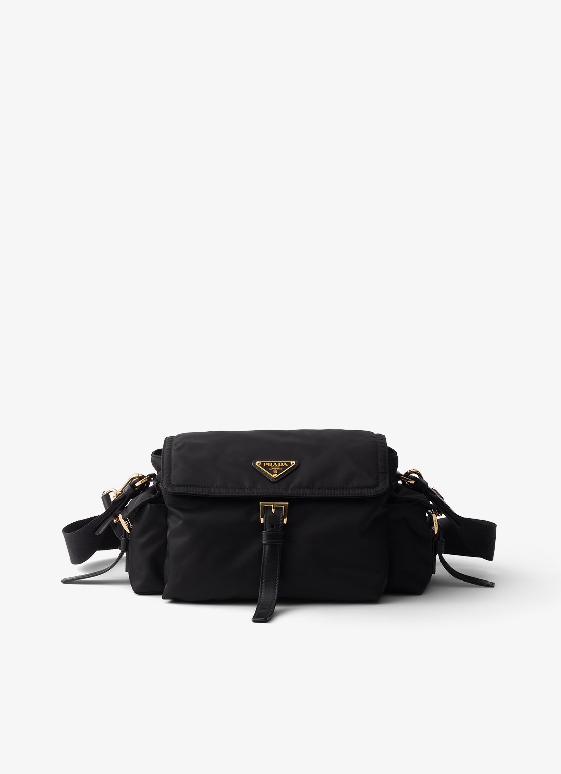 Prada Explore Re-Nylon Medium schoudertas met leren details - voorkant 2 zwart