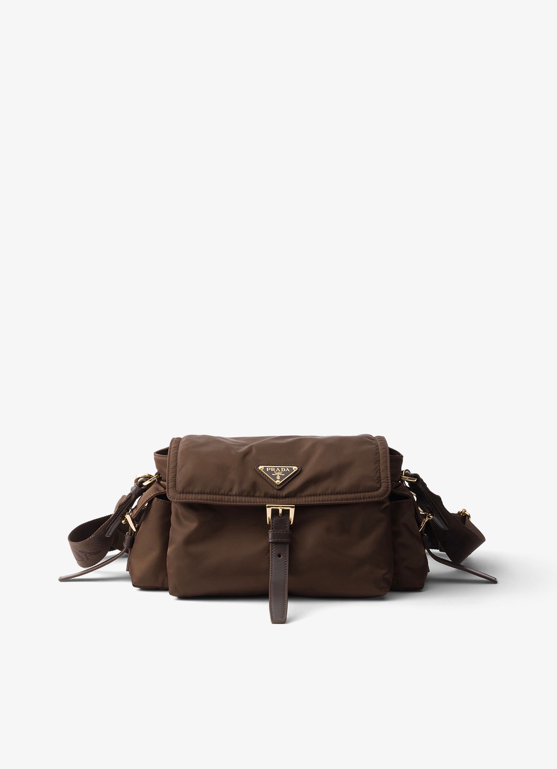 Prada Explore Re-Nylon Medium schoudertas met leren details - voorkant donkerbruin
