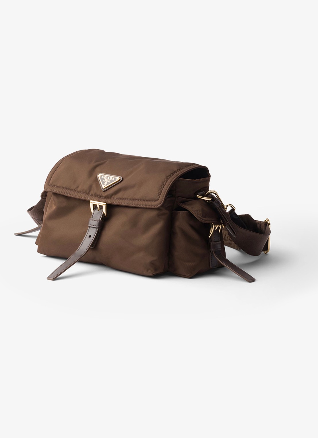 Prada Explore Re-Nylon Medium schoudertas met leren details - voorkant 2 donkerbruin