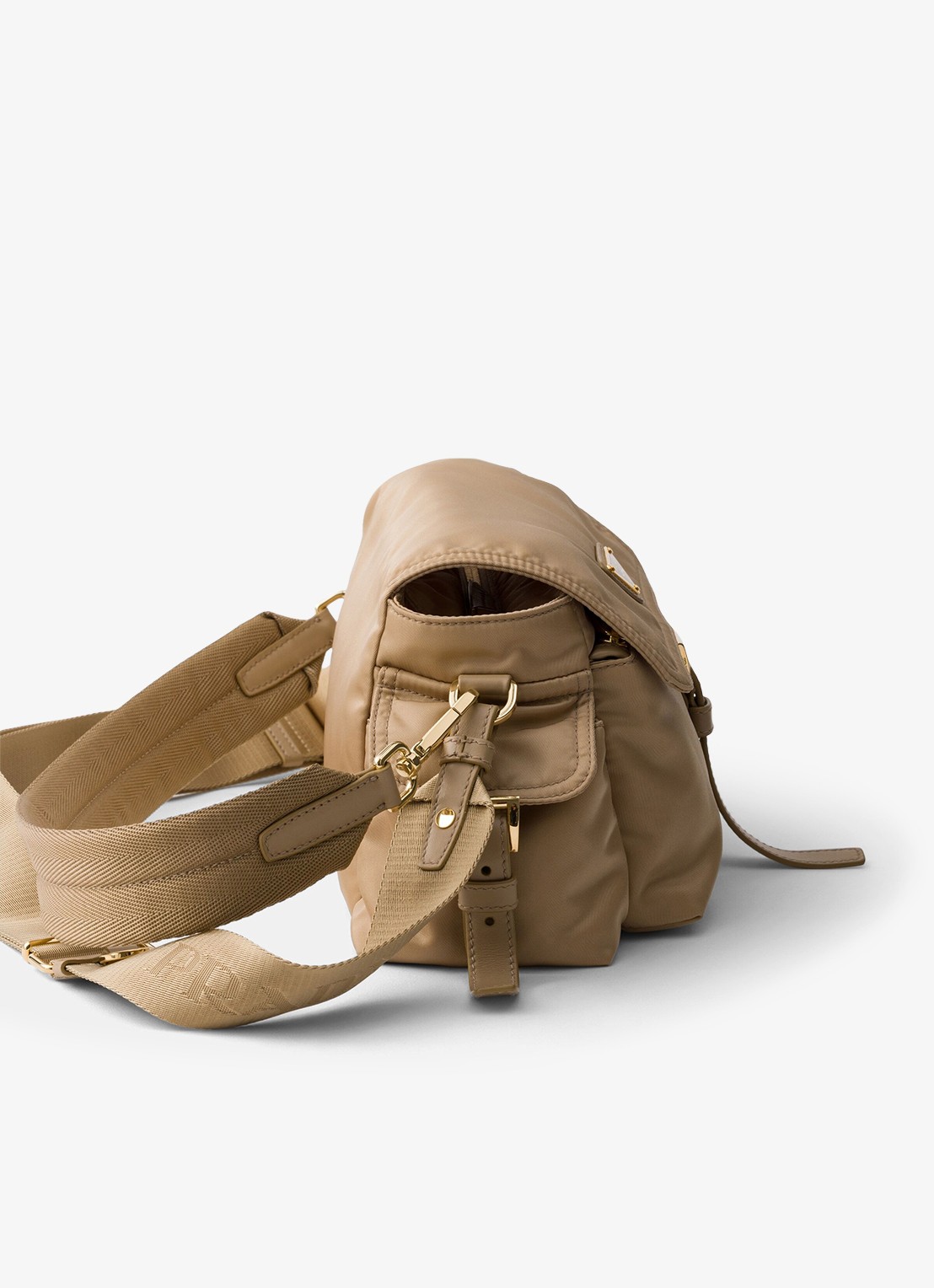Prada Explore Re-Nylon Medium schoudertas met leren details - detail 3 beige