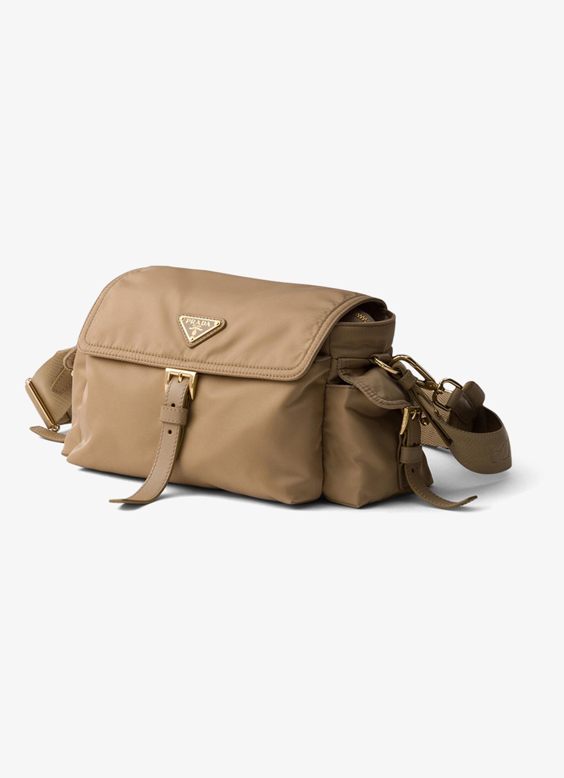 Prada Explore Re-Nylon Medium schoudertas met leren details - voorkant 2 beige