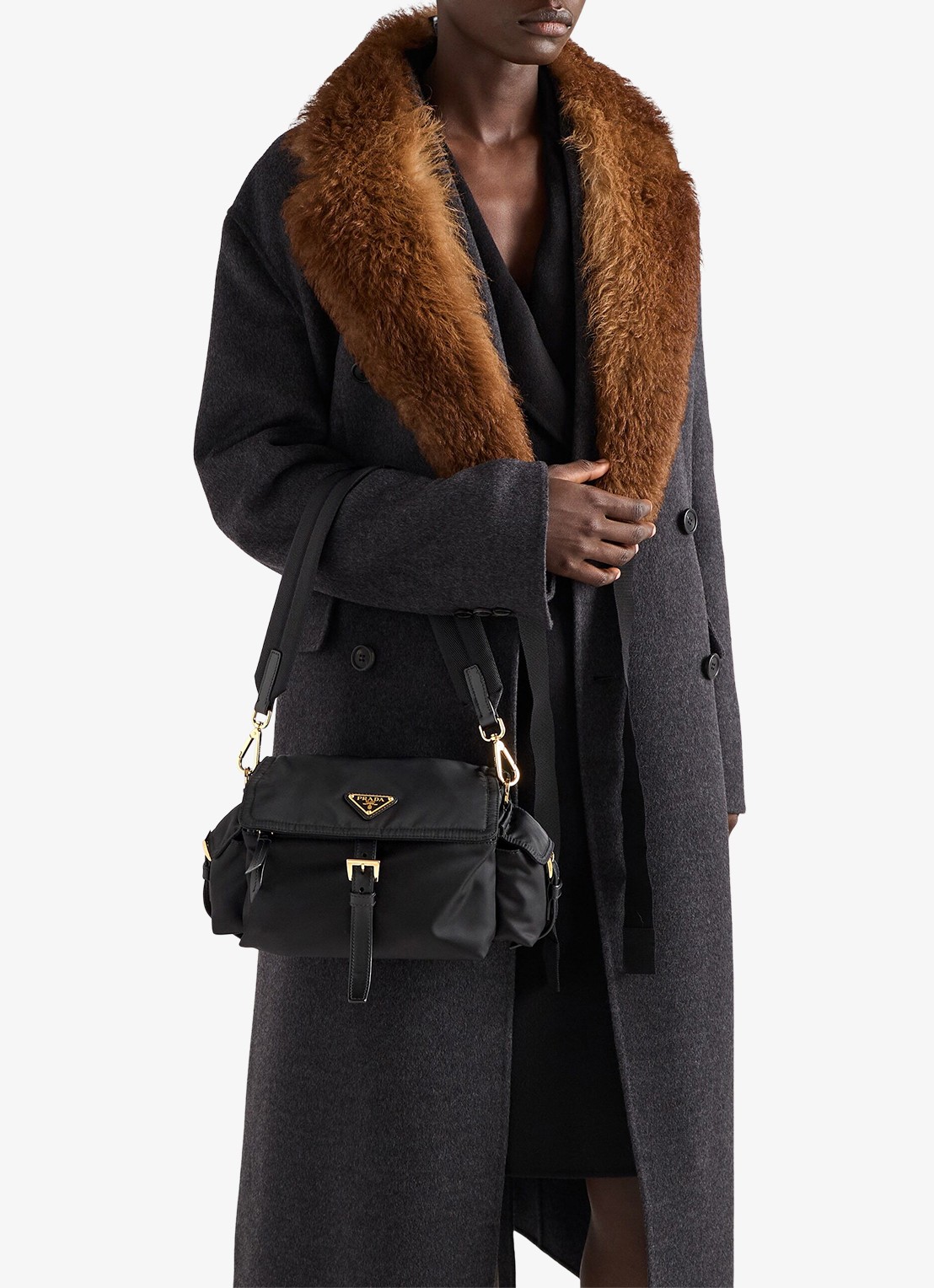 Prada Explore Re-Nylon Medium schoudertas met leren details - detail 6 diepzwart