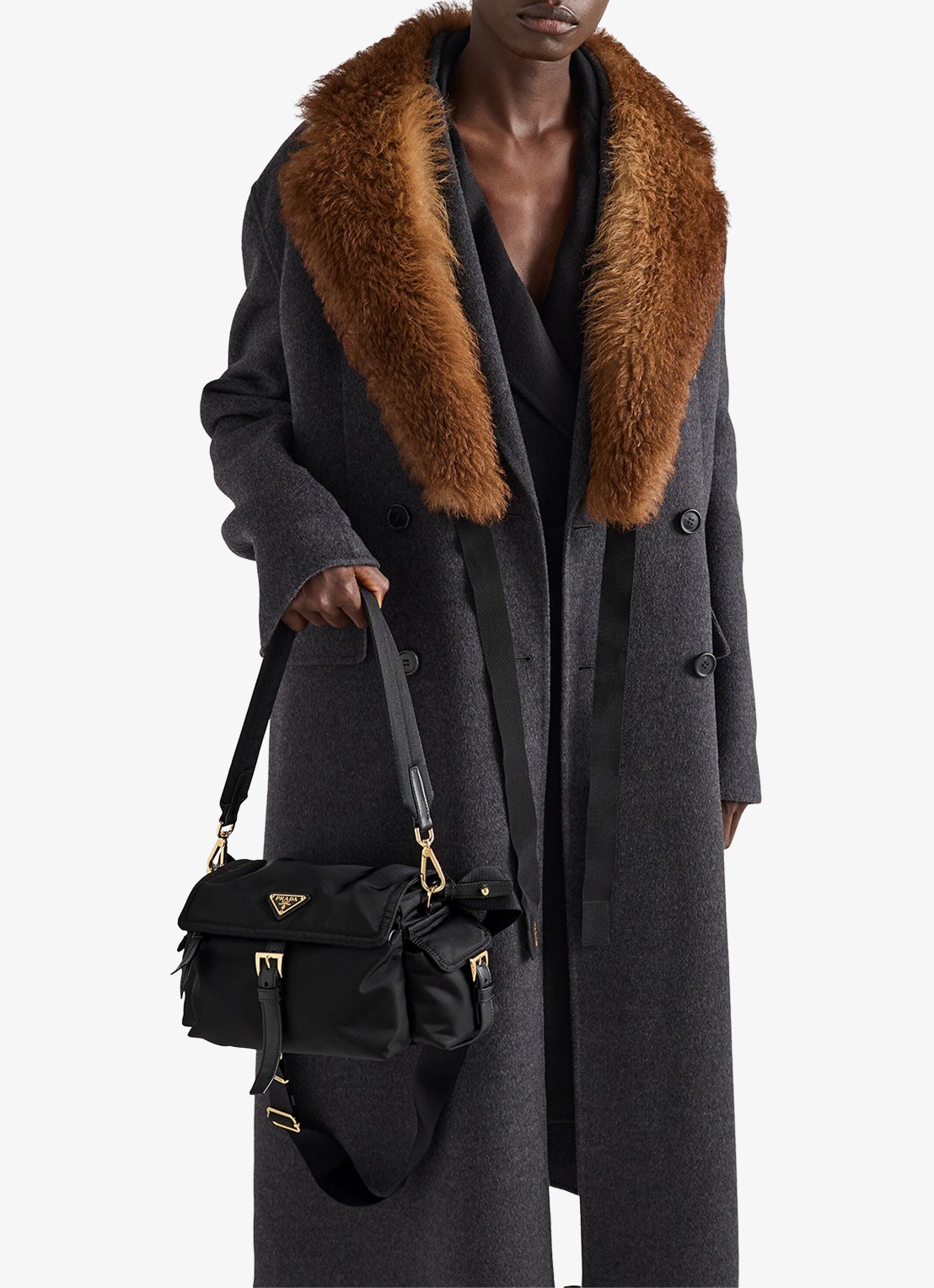 Prada Explore Re-Nylon Medium schoudertas met leren details - detail 7 diepzwart
