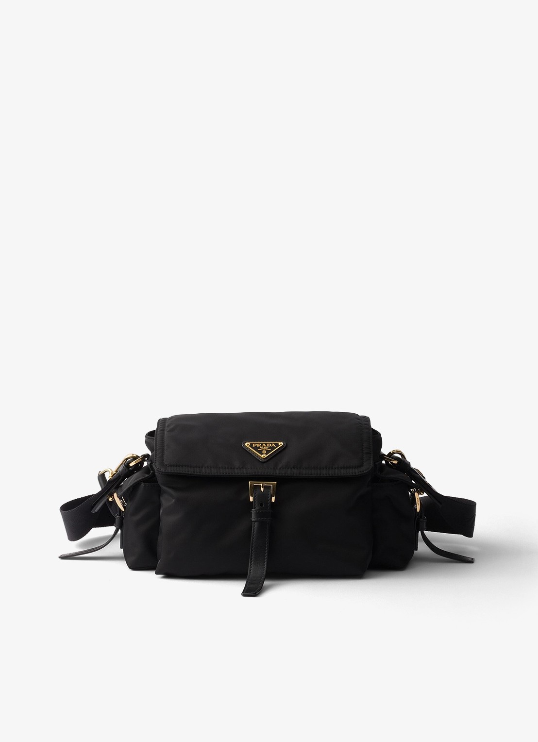 Prada Explore Re-Nylon Medium schoudertas met leren details - voorkant 5 zwart
