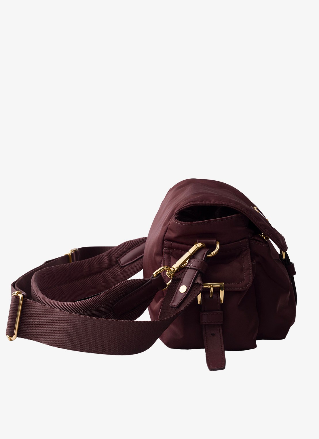 Prada Explore Re-Nylon Medium schoudertas met leren details - detail 4 bordeauxrood