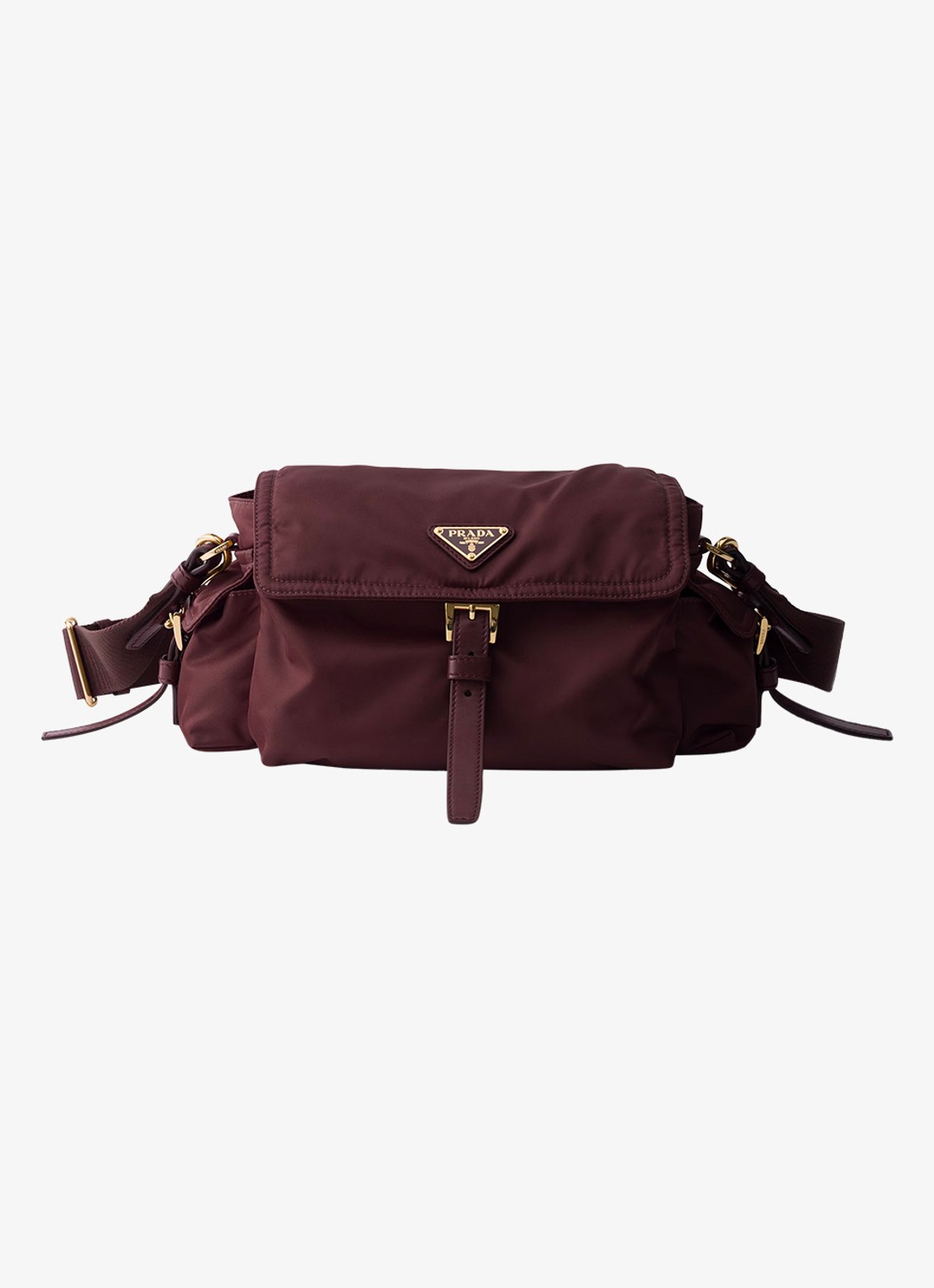 Prada Explore Re-Nylon Medium schoudertas met leren details - voorkant 2 bordeauxrood