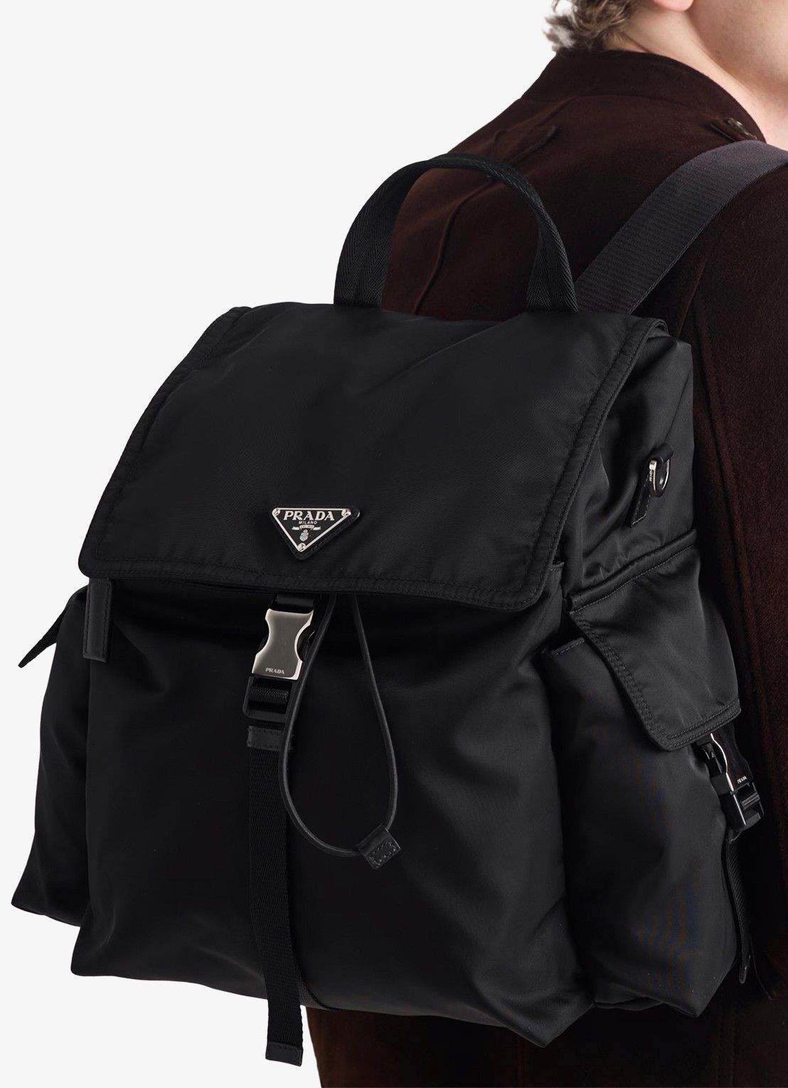 Prada Explore Re-Nylon rugzak met leren details - voorkant 3 zwart