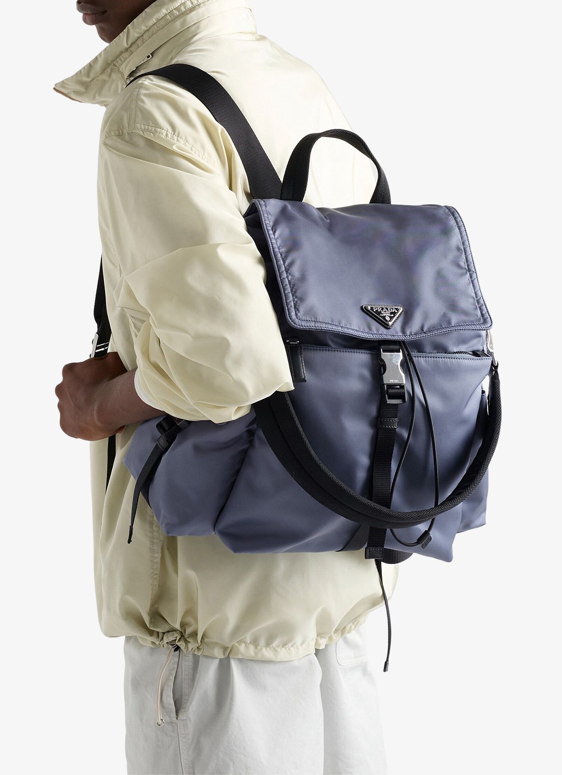 Prada Explore Re-Nylon rugzak met leren details - voorkant 2 blauw