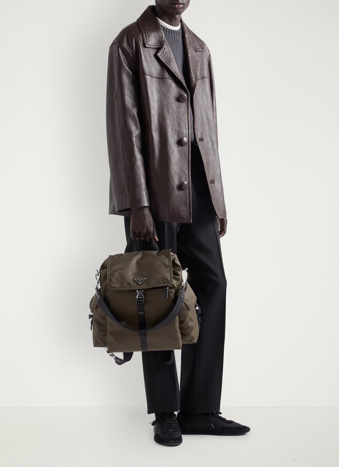 Prada Explore Re-Nylon rugzak met leren details - detail 6 legergroen