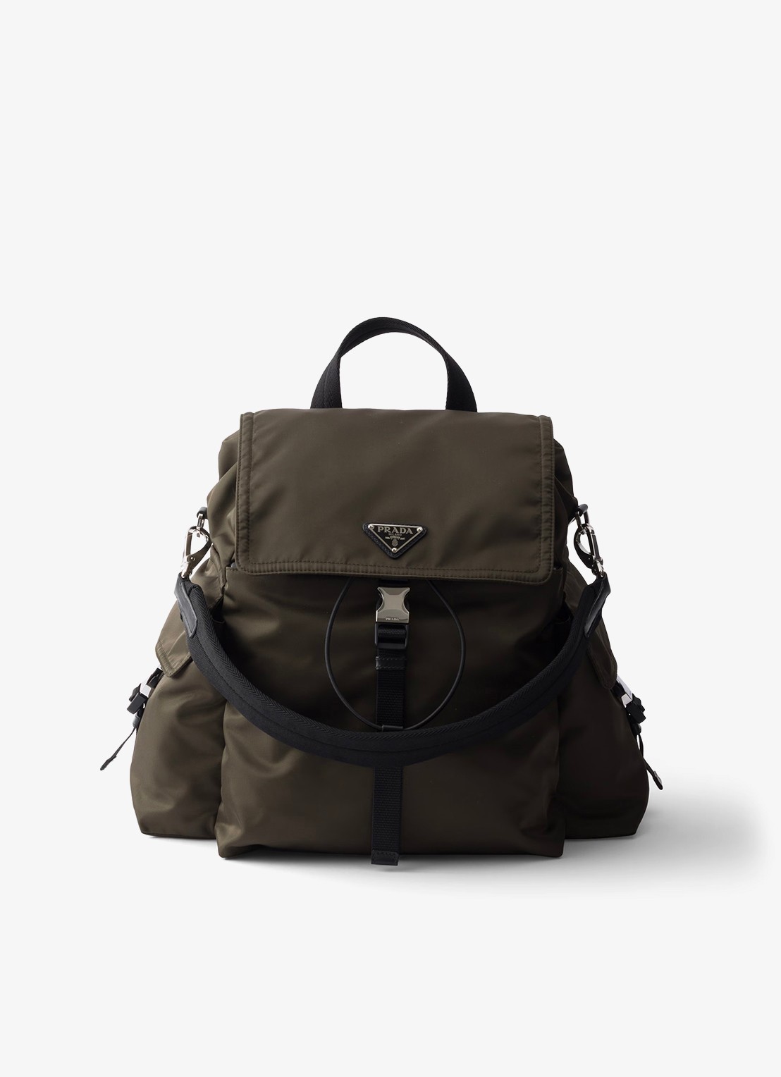 Prada Explore Re-Nylon rugzak met leren details - voorkant legergroen
