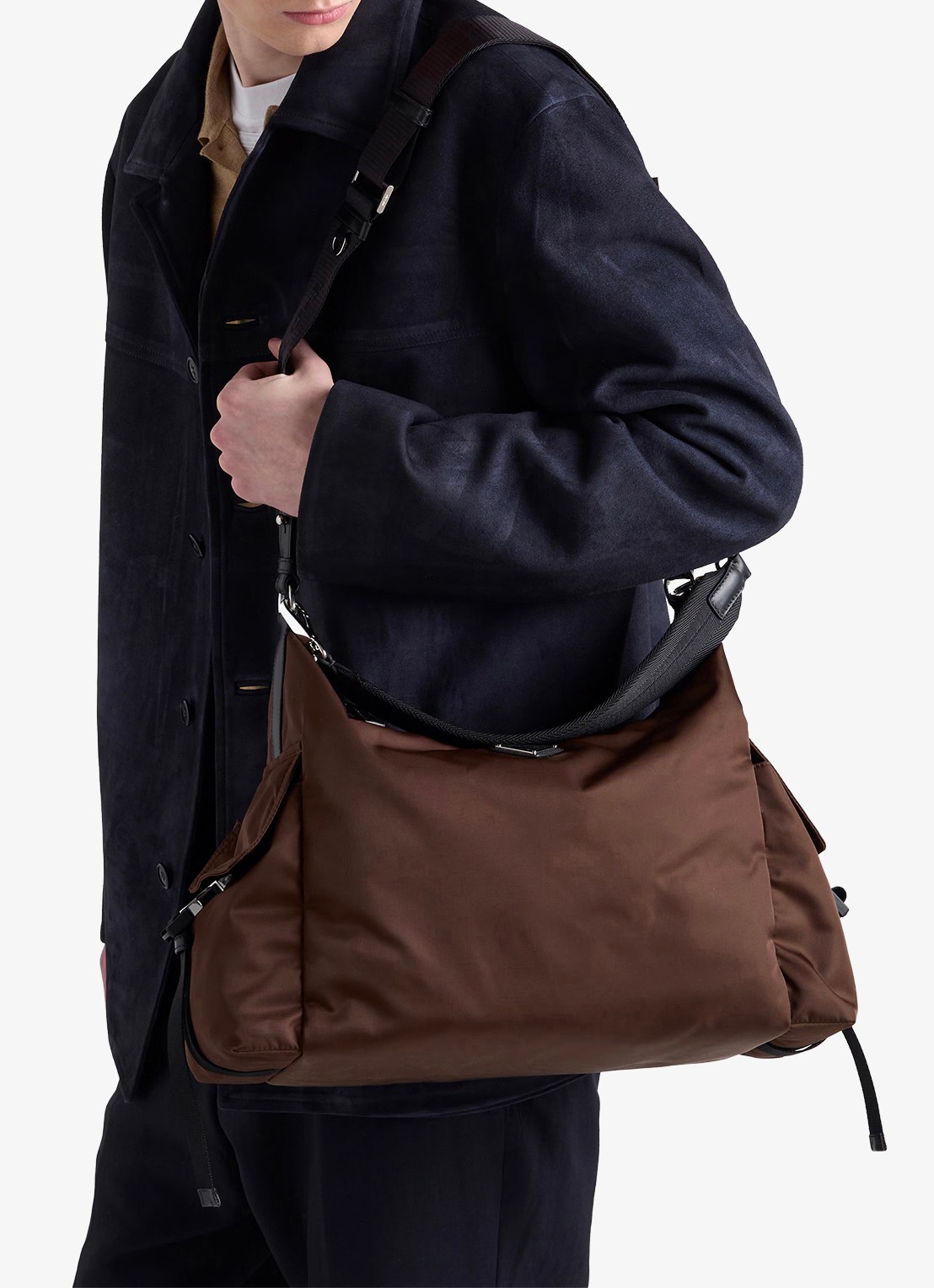 Prada Explore Re-Nylon schoudertas met leren details - voorkant 6 bruin