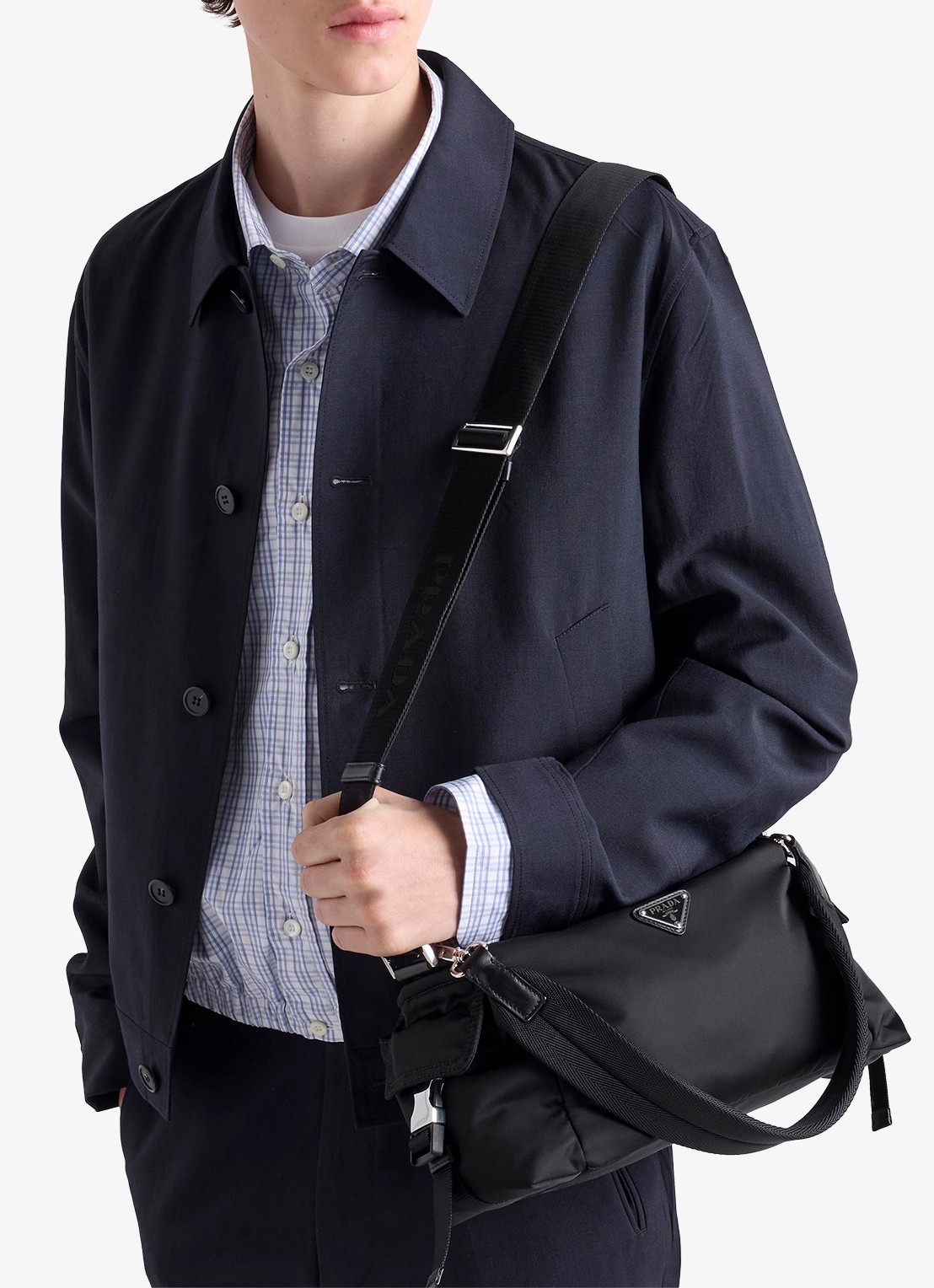 Prada Explore Re-Nylon schoudertas met leren details - voorkant 6 zwart