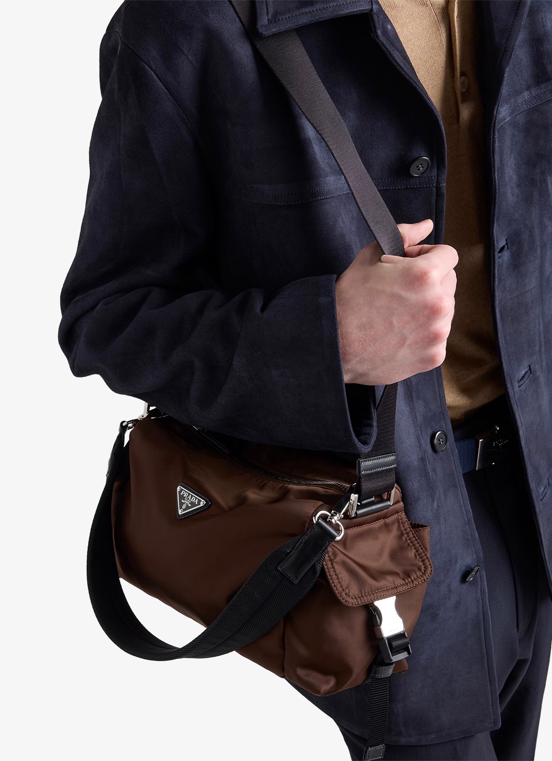 Prada Explore Re-Nylon schoudertas met leren details - voorkant 2 bruin