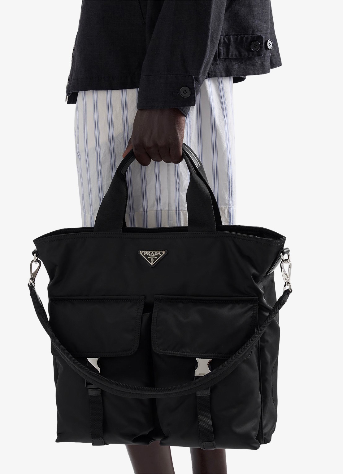Prada Explore Re-Nylon schoudertas met leren details - detail 5 zwart