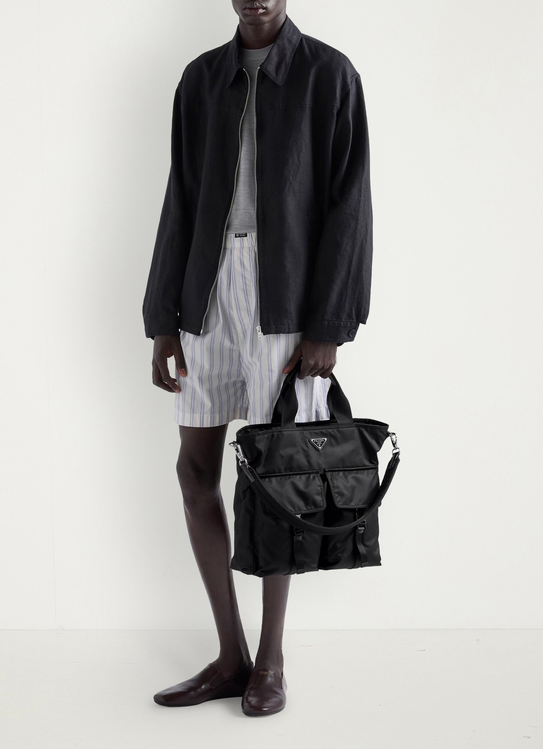 Prada Explore Re-Nylon schoudertas met leren details - detail 6 zwart