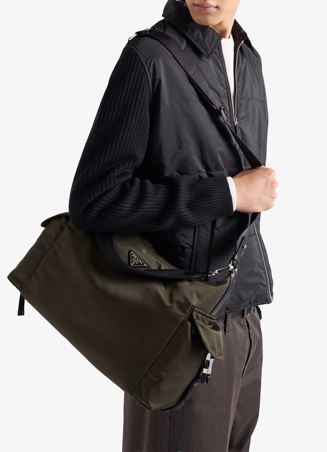 Prada Explore Re-Nylon schoudertas met leren details - voorkant 7 donkergroen