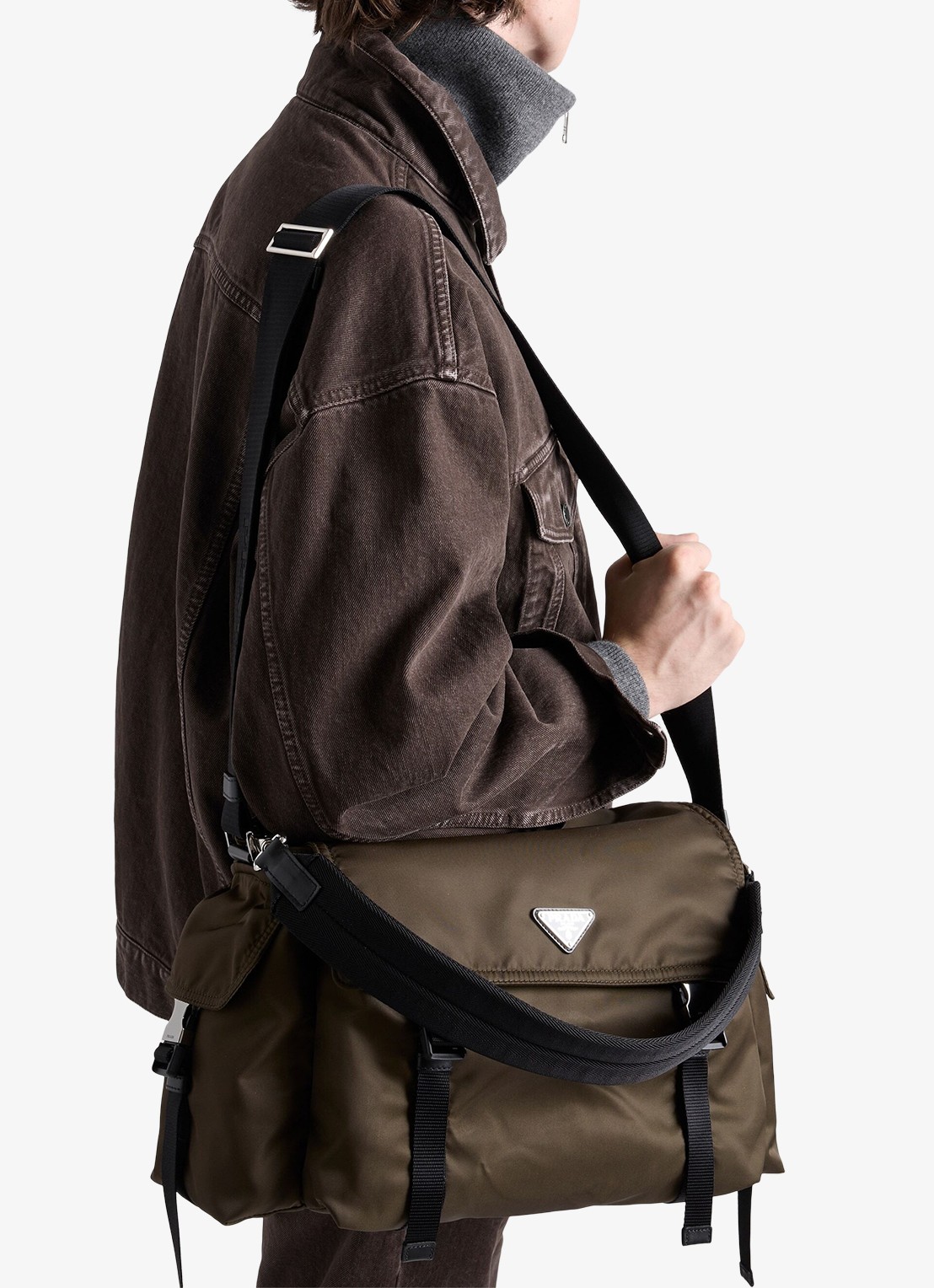 Prada Explore Re-Nylon schoudertas met leren details - voorkant 3 donkergroen