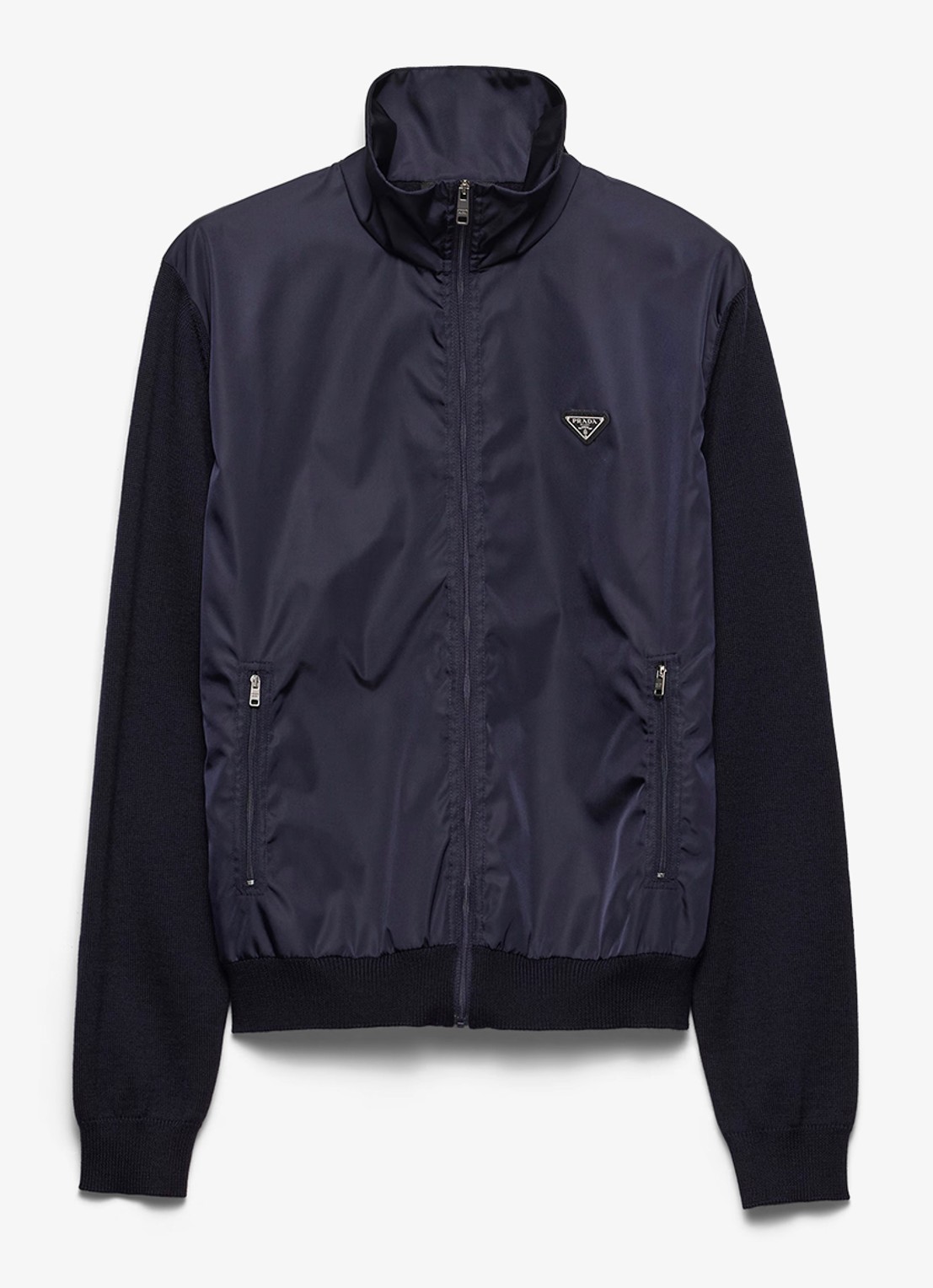 Prada Fijngebreid vest in wolblend met contrast - voorkant 2 donkerblauw