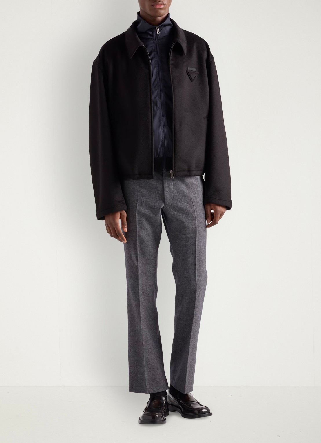 Prada Fijngebreid vest in wolblend met contrast - voorkant 3 donkerblauw