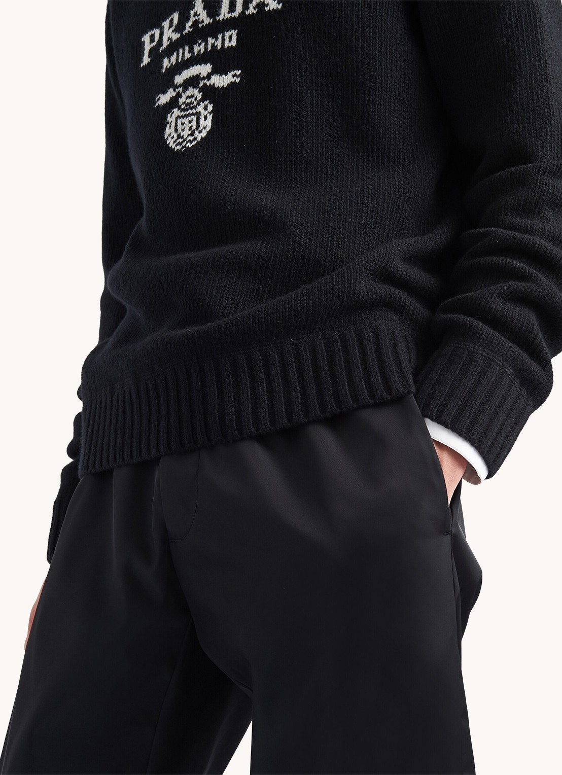 Prada Fijngebreide pullover in kasjmierblend met ingebreid logo - detail 3 zwart