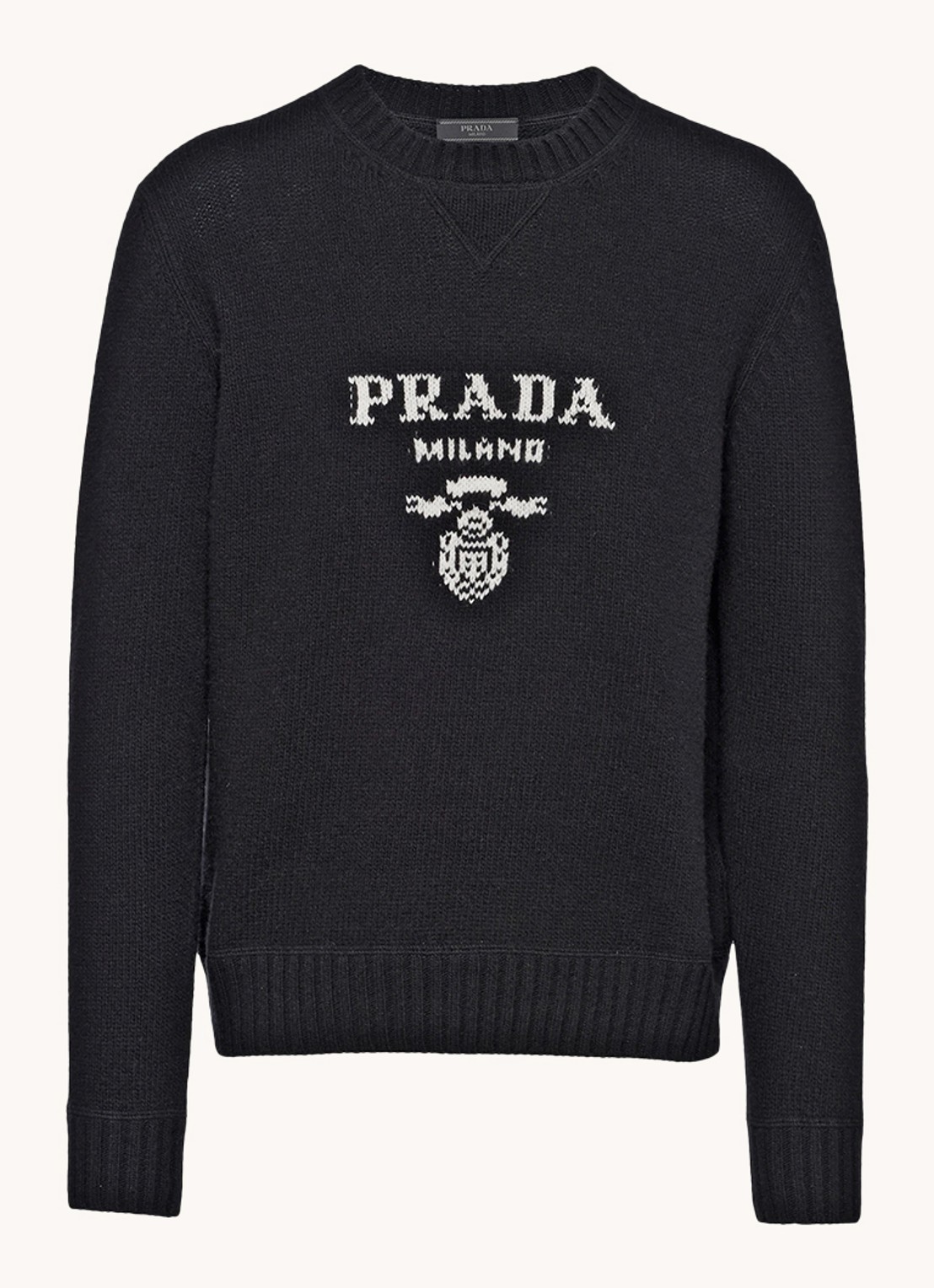 Prada Fijngebreide pullover in kasjmierblend met ingebreid logo - voorkant 4 zwart