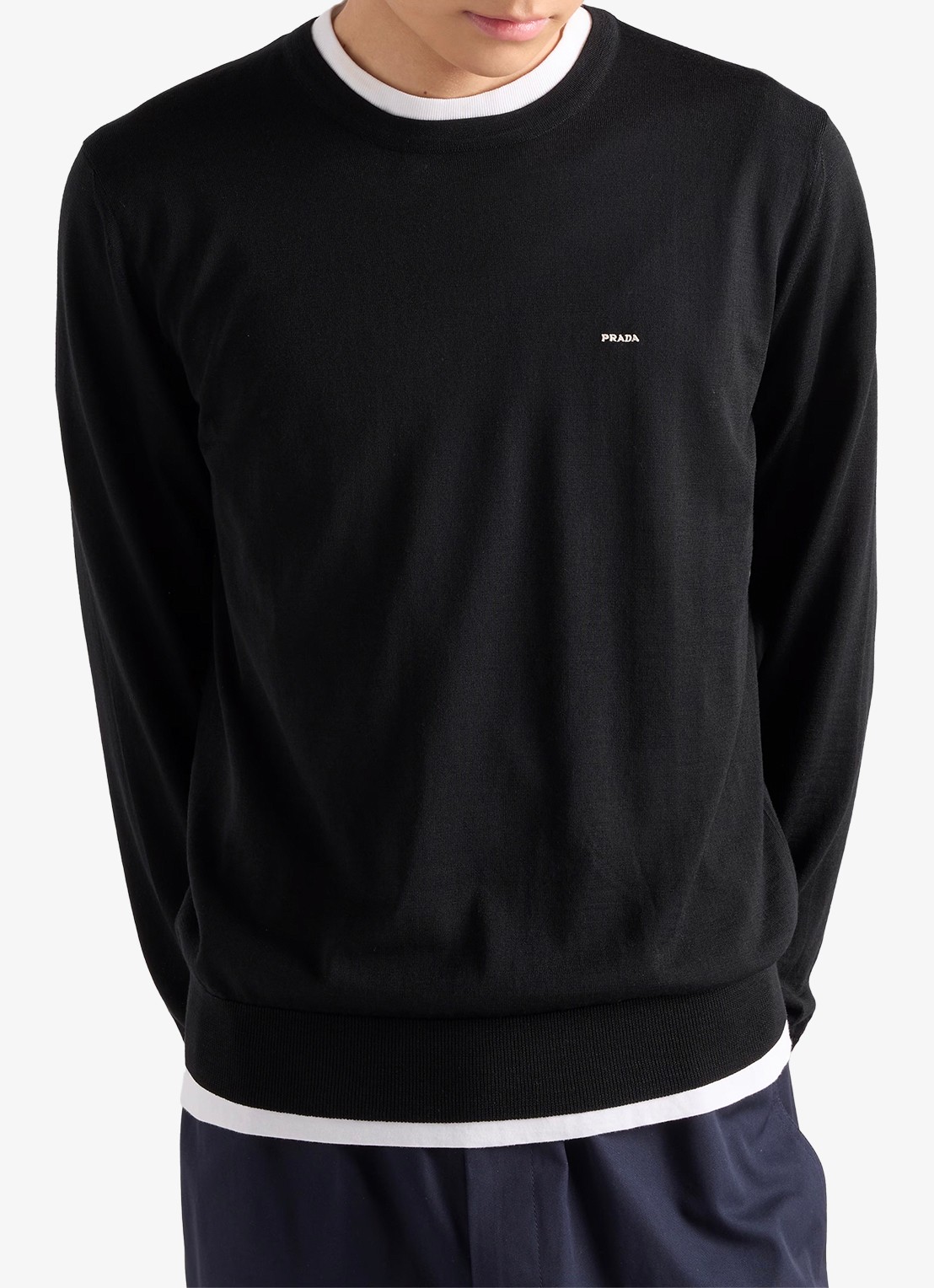 Prada Fijngebreide pullover met logo - detail zwart