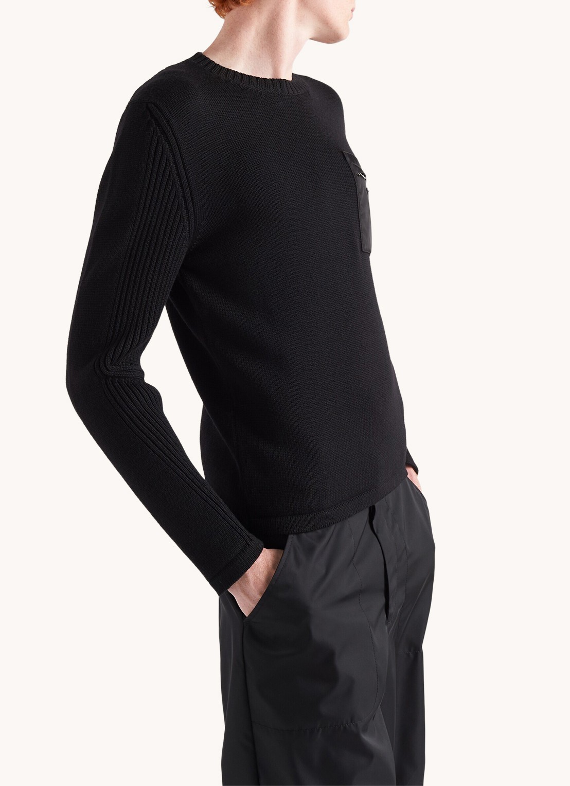 Prada Fijngebreide pullover van scheerwol met borstzak - detail 3 zwart