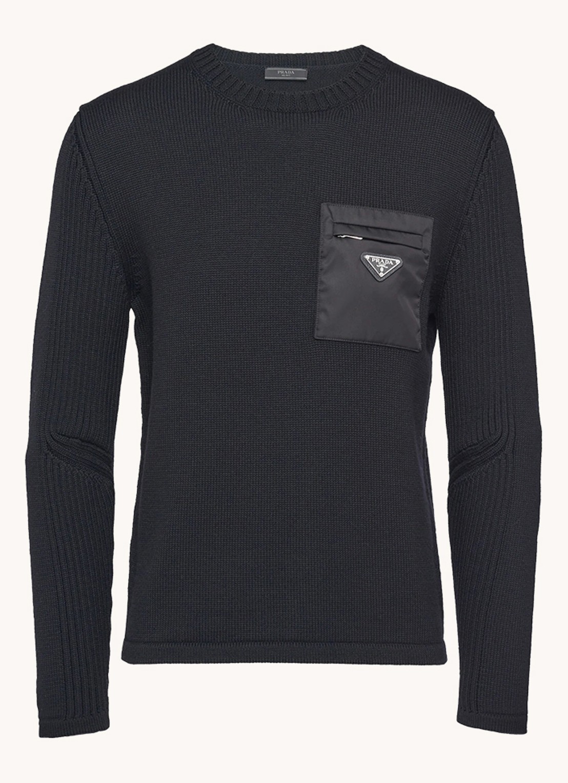 Prada Fijngebreide pullover van scheerwol met borstzak - voorkant zwart