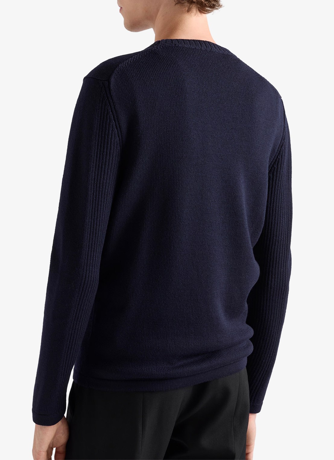 Prada Fijngebreide pullover van scheerwol met borstzak - achterkant donkerblauw