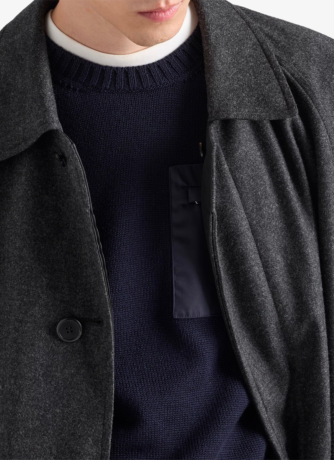 Prada Fijngebreide pullover van scheerwol met borstzak - detail 4 donkerblauw
