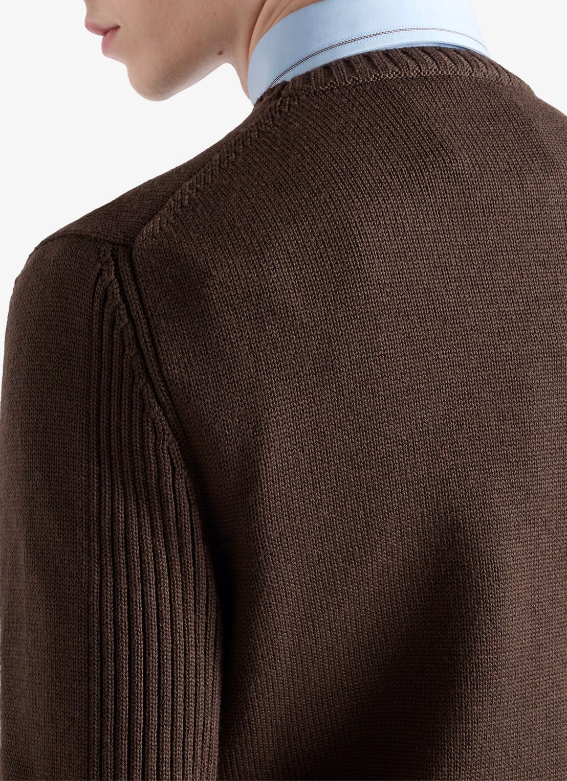 Prada Fijngebreide pullover van scheerwol met borstzak - detail 3 donkerbruin