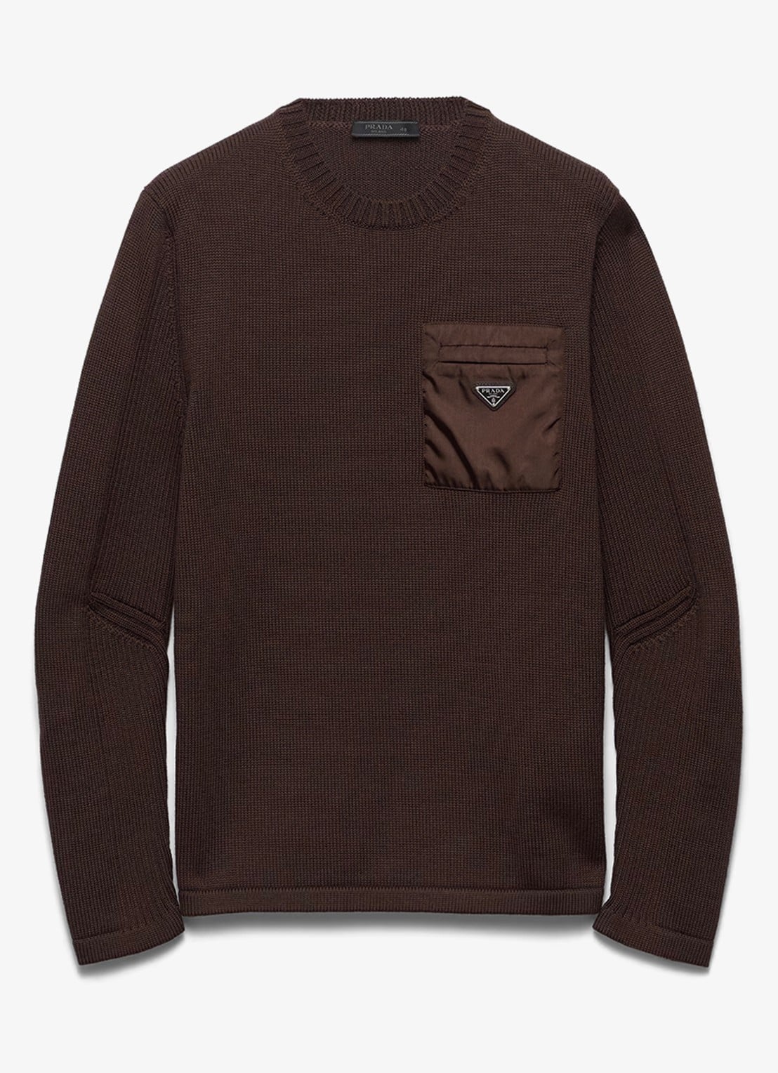 Prada Fijngebreide pullover van scheerwol met borstzak - voorkant 5 donkerbruin