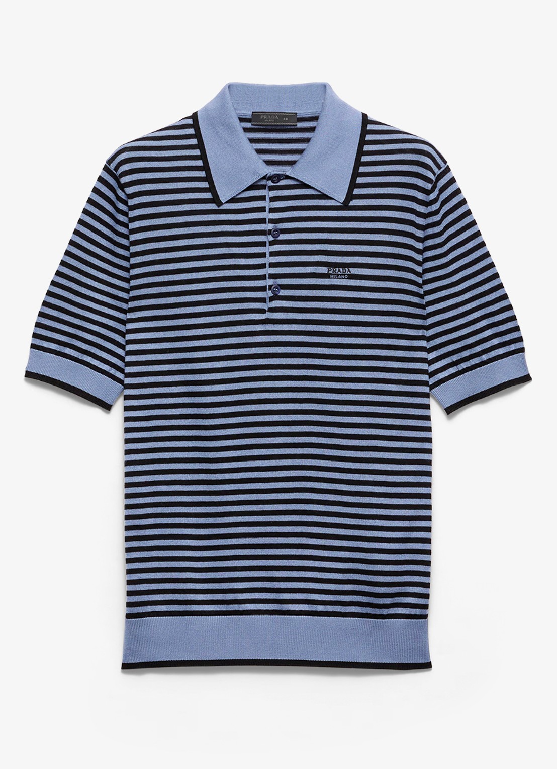 Prada Fijngebreide regular fit polo met streepprint en logoborduring - voorkant 3 blauw